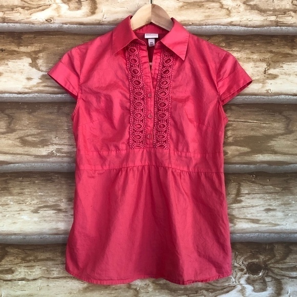 Merona embroidered button placket cap sleeve cotton blouse size XS - Picture 2 of 10